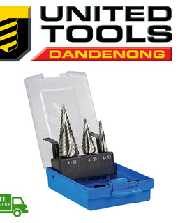 Sutton 3 Pce HSS Step Drill Set 4-30mm P/n D504 SET3 inc Free Delivery